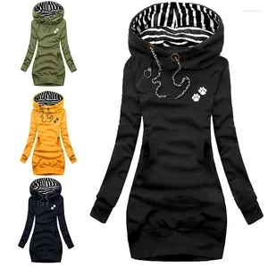 Casual Dresses Autumn Women Cat Claw Printed Fashion Hoodie Dress Hooded For Pullover Sweatshirts 2024