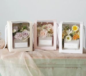 Opakowanie prezentów 2/4/6pcs Flower Box Jednstrasa PVC Przezroczysty kwadratowy Portable Folding Walentynowe Opakowanie