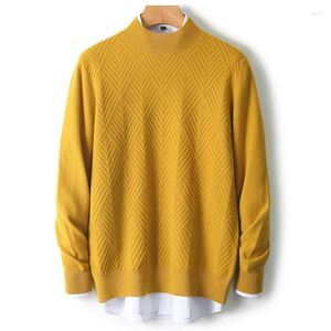 男性用セーター秋と冬の純粋なウール半高さの首の太いジャキュードプルオーバーファッションルーズニットボトムシャツ。