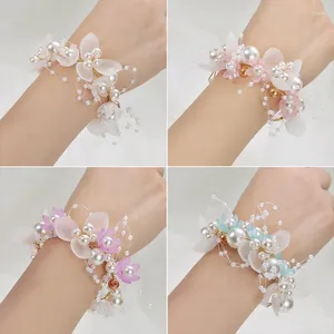 Charm Bracelets Korean Bride Wrist Flower Beautiful Hand Bracelet Luxury Wedding Gift Bridesmaid Sister Group Ribbon Accessories