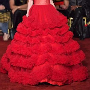 Saias Red Ball Vestido Puffy Tulle Tiered Ruffled Long Maxi Saia Primavera Verão 2024 Meninas Formais para Festa