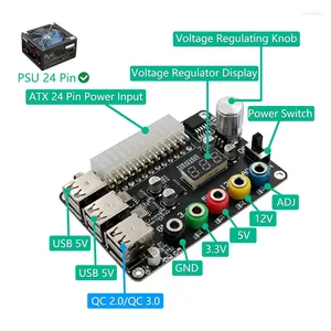 Computer Cables 24Pin ATX Power Supply Breakout Board Module Adapter Connector Adjustable Voltage Knob 6 Port USB 2.0 Supports QC2.0 QC3.0