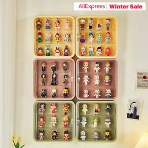 Väggmonterad förvaringslåda för figurer Visa tydlig akrylblind Display Case Stand Dust Proof Doll Toy 240125