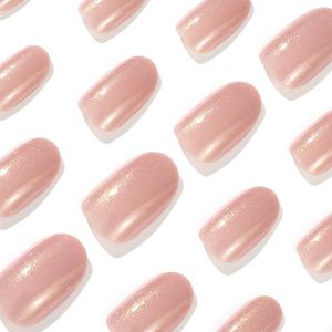 Unhas falsas nude rosa amêndoa falsa com glitter ultra-flexível de longa duração para fornecimento profissional de salão de arte de unhas