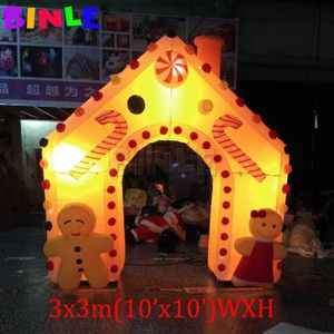 5x5m (16,5x16,5 pés) atacado gigante inflável casa de gengibre com luzes LED Natal Airblown Archway Arch Gate para quintal ao ar livre decoração de gramado de jardim