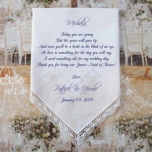 Party Favor Personalized Junior Maid Of Honor Gift Wedding Handkerchief PRINTED CUSTOMIZED Sisters The Bride