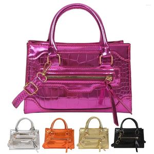 Evening Bags Women Tote Handbag Solid Color Shining Shoulder Bag PU Leather Crocodile Texture Metallic Y2K Female Commute Purse