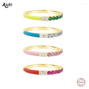 Anelli a grappolo Aide in argento sterling 925 rosa blu zircone pavimenta impostazione per le donne verde rosso smalto sottile sottile impilabile gioielli estivi