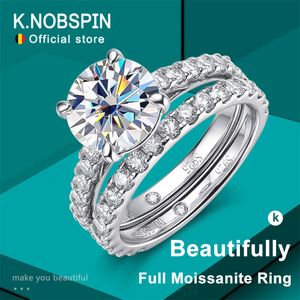 Knobspin D VVS1 -ringar för kvinnor mousserande diamant bruduppsättningar med GRA S925 Sterling Sliver Plated 18k Band 240124