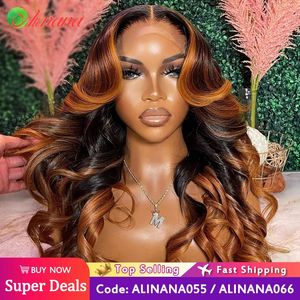 Ombre Ginger Brown Colored 13x6 HD Transparent Lace Frontal Wig Wave PrePlucked 12A Grade Closure Human Hair For Women 240130