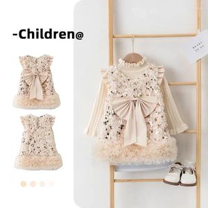 Mädchen Kleider Baby Mädchen TUTU Kleid Kinder Kinder Weste Bogen Pailletten Ärmellose Casual Frühling Herbst Kleidung 2-8 Jahre l392