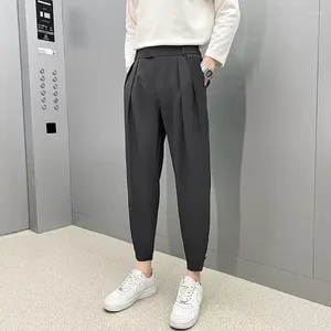 Calças masculinas estilo coreano moda baggy casual pés pequenos fino clássico simplicidade plissada negócios calças masculinas