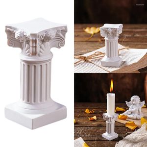 Estatuetas decorativas estilo nórdico pilar romano castiçal mini coluna de resina estátua suporte de vela para casa decoração de casamento tiro
