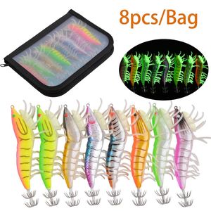 8 pçs/saco luminosa egi isca de pesca lula isca lula jigs pesca lula isca polvo com as pernas brilho 8 cores 240119