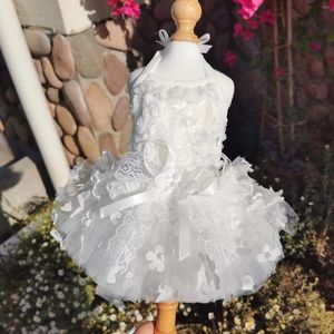 Cão vestuário adorável pet filhote de cachorro roupas brancas vestidos de casamento flor impressão decoração arco princesa saia para pequeno médio chihuahua trajes