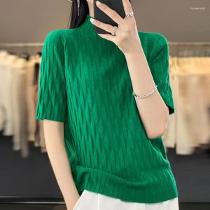 Suéteres femininos 2024 mulheres o-pescoço cashmere manga curta suéter macio pulôver cor sólida