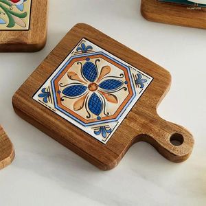 Bord Mattor Creative Wood Tiles Pot Mat Anti-Scaling Plate Drink Coasters Trätram för tepanna Cup Home Decor