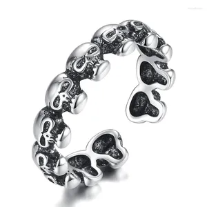 Cluster Rings Punk Big Black Skull Skeleton Vintage Thai Silver Color Adjustable Ring For Women Mens Fashion Korean Chunky Jewelry S-R2186