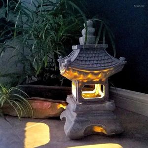 Estatuetas decorativas solar pagode lanterna jardim estátua de buda interior/exterior zen decoração asiática para paisagem varanda pátio varanda quintal arte