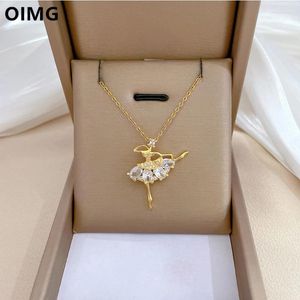 Pendant Necklaces OIMG 316L Stainless Steel Gold Plated Temperament Romantic Ballet Girl Necklace For Women Princess Birthday Party Clavicle