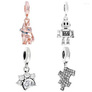 Loose Gemstones Sparkling Pet Cat Paw Print Puzzle Piece Ie Bot Robot Pendant Bead 925 Sterling Silver Charm Fit Europe Bracelet Jewelry