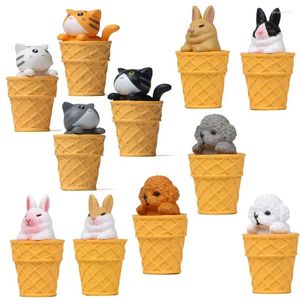 Estatuetas decorativas 4 peças, sorvete, gato, cachorro, coelho, animal, pvc, artesanato, miniatura, fada, jardim, decoração, acessórios diy, decoração de casa