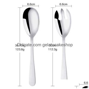 Dinnerware Sets 2Pcs Stainless Steel Large Salad Spoon Fork Set Mixing Cooking Fruit And Kitchen Restaurant Tool 210928 Drop Deliver Dhyw1