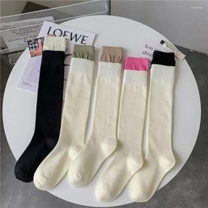 Women Socks Autumn Spring Girls Thermal Knee High Long Stockings 2024 Cotton Knitting Warm Contrast Color Leggings Lingerie