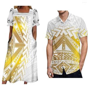 Casual Dresses Summer Mumu Women'S Short Sleeve Dress Micronesia Print Matching Men'S Shirt Couple Suit