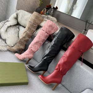 Designer-Stiefel über dem Knie Stiefel Knöchelstiefel Original-Schuhe Winter-Riemen Leinwand Reißverschluss Schnürsenkel Damen Mädchen Sexy Schnürung Frauen mit hohen Absätzen 13vu #