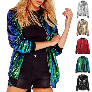 Kvinnors jackor silver paljettjacka 2024 Autumn Winter Streewear Rock Bomber S For Women Långärmad reflekterande kappa utkläder toppar