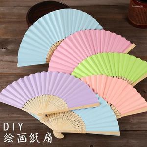 Decorative Figurines Chinese White Blank Paper Fold Fan Red Folding Hand Held Pink Mini 8" Japanese Foldable For Kids DIY Wedding Decoration