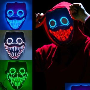 Máscaras de festa Halloween Neon LED Purge Máscara Masquerade Luz Luminosa no Escuro Engraçado Cosplay Costume Suprimentos RRB15986 Drop Dhaqw