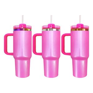 Rainbow plated blank sublimation copper 40oz winter pink glitter H2.0 quencher vacuum insulated tumbler with lid and straw travel mug for laser engrave 20pcs