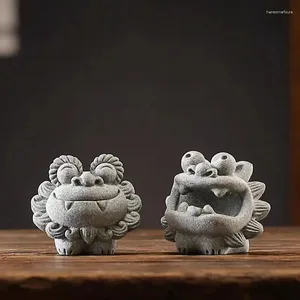 Chá animais de estimação estilo chinês bonito pequenos leões par de desktop criativo mascote mesa decoração para animais de estimação presente