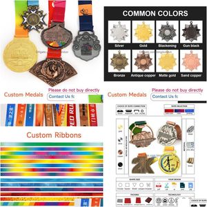 Decorative Objects Figurines Gold Sier Bronze Metal Sports Trophy Medal Blank Zinc Alloy 3D Marathon Run Custom Medals And Trophie Dhunu