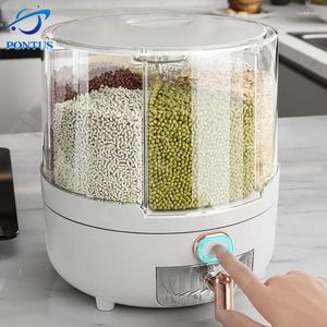 Garrafas de armazenamento Balde de arroz 360 ° Caixa de grãos rotativa 4,5L/6,5L Grande capacidade de grau alimentício à prova de umidade Cereais Feijões Nozes Pode