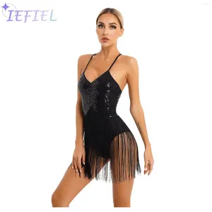 Stage Wear Women Dance Practice Clothing Costume Sequins Fringed Dress Latin Salsa Tango Ballroom Competition