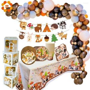 Decoração de festa 1 conjunto suprimentos de floresta safari selva animais balões placas de papel / copos crianças floresta chá de bebê aniversário diy