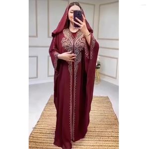 Abbigliamento etnico Abaya per le donne Dubai Luxury Solid Chiffon Boubou Abito moda musulmana Caftano Marocain Occasioni festa di nozze Djellaba