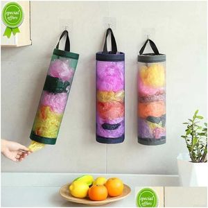 Annan hushållsorganisation Kitchen Garbage Organizer Home Grocery Bag Holder Wall Mount Plastic Dispenser Hanging Storage Tra OT80J