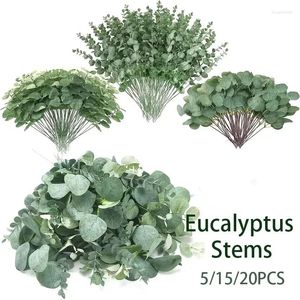 Dekorative Blumen 5/15/20PCS Künstliche Eukalyptusblätter Stängel Bulk Silber Dollar Blatt Picks Pflanze Fake für Hochzeitssträuße Blumendekor