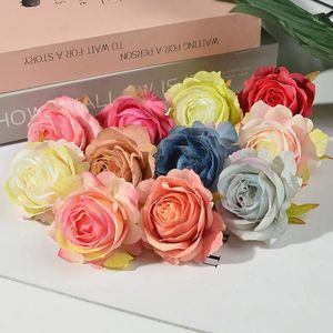 Fiori decorativi 10 pezzi 6,5 cm teste di fiori artificiali Sike Princess Rose per la decorazione domestica di nozze fai da te scrapbook artigianato forniture finte