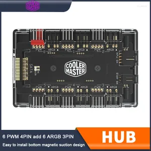 コンピューター冷却クーラーマスター5V/3pin Argb 12V/4pin PWMマルチウェイスプリッターアダプターアドレス可能なPCケースファンSATAハブ