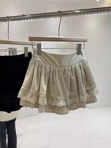 Etekler Bej Yüksek Beled Mini Sokak Giyim Y2K Fransız Stili2024 İlkbahar Yaz Dantel Çok yönlü Kore Moda Tatlı