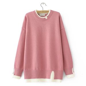 Drop Sleeves O-Neck Sweater Plus Size Women Clothing Autumn Winter Block Color Fake Two Pieces Knitted Pullover Jumpers E2 3069 240123