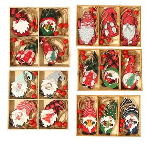 Julekorationer 1Box Merry Gnome Trähänge för 2024 Xmas Ornament Gift Navidad Happy Year