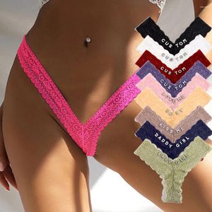 Women's Panties Custom Women Lace Thong V-string DIY Name Crystal Letter Bikini Low Waist Underwear Female Underpants Lingerie