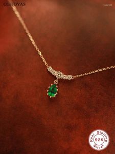 Pendants CCFJOYAS 925 Sterling Silver Emerald Water Drop Shaped Pendant Necklace For Women Retro Light Luxury Clavicle Chain Gift