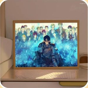Målningar attackerar på Titan Anime Figure Po Led Night Light målning Eren Jaeger Levi Ackerman Shingeki No Kyojin Dekorativ
